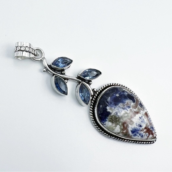 *SOLD Blue Topaz & Sodalite Designer Pendant Vintage New Sterling Silver 925 - Picture 2 of 8